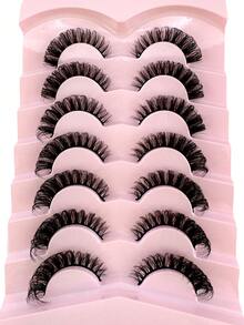 7 Pairs DD Curl Russian False Eyelashes Volume Curly Fluffy Cat Eye Effect Lengthened Outer Corner For Glam Makeup - Black - View 4