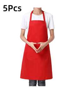 1/2/5PCS Women's Apron With Simple Red Design Featuring Pockets Ideal For Cooking Cleaning Household Chores And Kitchen Essentials - Red - View 6