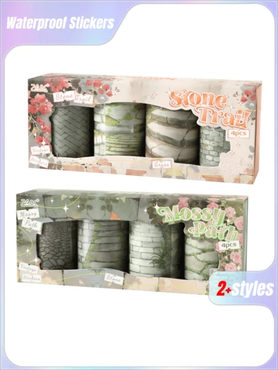 4pcs Ancient Road Impression Die-Cut Tape, Cross-Border PET Landscape Journal Tape, Decorative Adhesive Tape For Scrapbooking