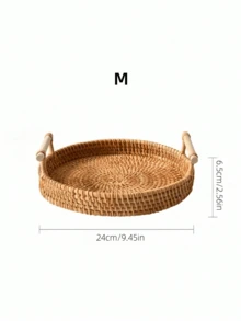 1 pieza Bandeja con asa de ratán, tejido de mimbre natural, bandeja de exhibición multiusos para el té de la tarde, adecuada para hoteles y restaurantes, construcción resistente, fácil de limpiar. - Marrón - Ver 9