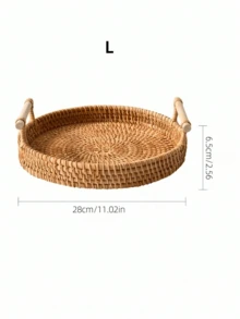 1 pieza Bandeja con asa de ratán, tejido de mimbre natural, bandeja de exhibición multiusos para el té de la tarde, adecuada para hoteles y restaurantes, construcción resistente, fácil de limpiar. - Marrón - Ver 6
