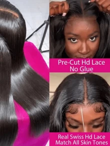 这是一款可直接佩戴的自然黑色长假发，带有13x4高清蕾丝前额部分。它采用200%密度的巴西原生预剪蕾丝前额发丝、直发和混合发丝，适合女性日常佩戴。 - 自然色&黑色系 - 查看 5