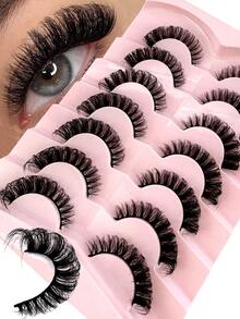 7 Pairs DD Curl Russian False Eyelashes Volume Curly Fluffy Cat Eye Effect Lengthened Outer Corner For Glam Makeup - Black - View 1