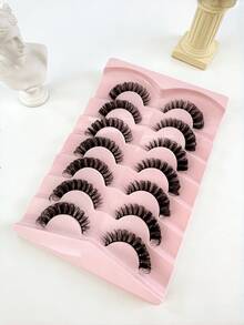 7 Pairs DD Curl Russian False Eyelashes Volume Curly Fluffy Cat Eye Effect Lengthened Outer Corner For Glam Makeup - Black - View 5