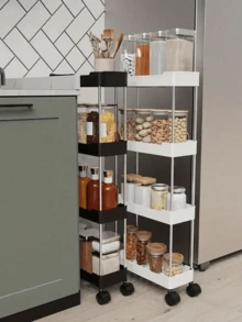 1pc 3/4-Tier Narrow Rolling Storage Cart For Bathroom - Stainless Steel Bracket Mobile Storage Rack, Easy-Sliding Wheels, Multi-Functional Gap Storage Rack, Suitable For Bathroom Organizers, Mobile Storage Cart | Modern Storage Solution - Multicolor - View 6