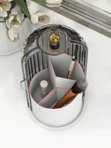 1 pièce - Boîte de rangement pour pinceaux de maquillage créative à 360°, avec couvercle noir transparent, support rotatif de bureau pour pinceaux, cylindre de rangement décoratif pour pinceaux de maquillage, porte-stylo rotatif pour coiffeuse, porte-rouge à lèvres, boîte de rangement cosmétique de bureau compartimentée anti-poussière - Multicolore - Voir 4