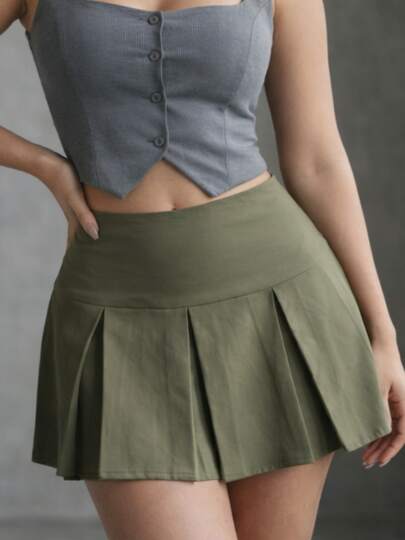 Minifalda Tableada Estilo Coreano Y2K - Cintura Alta con Cierre Invisible y Frente Plisado para Mujer