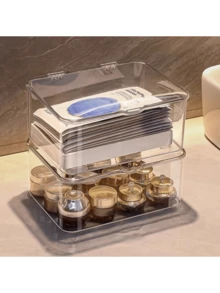 1PC, Medicine Storage Box, Transparent Desktop Storage Box, With Flip Cover Dustproof Storage Box. Household Mini Medicine Storage Box. Multi Functional Storage, Which Can Store Cosmetics, Facial Mask, Stationery, Sundries, Etc - Clear - View 8