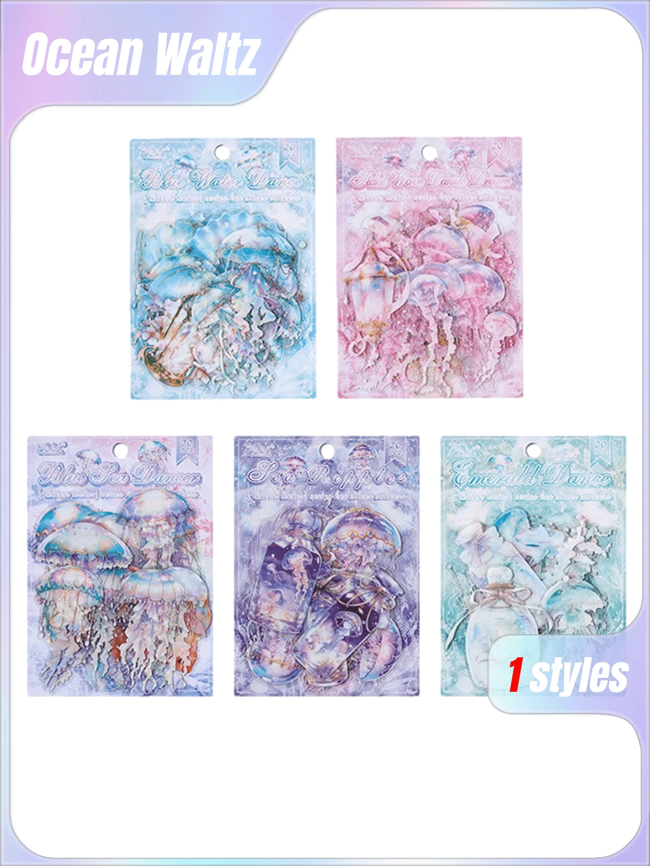 5pcs Set Ocean Waltz Jellyfish Sticker Pack, Cross-Border PET Waterproof Stickers, High-End Aesthetic Journal Decorative Stickers - suit - View 1