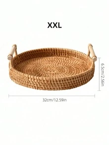 1 pieza Bandeja con asa de ratán, tejido de mimbre natural, bandeja de exhibición multiusos para el té de la tarde, adecuada para hoteles y restaurantes, construcción resistente, fácil de limpiar. - Marrón - Ver 11