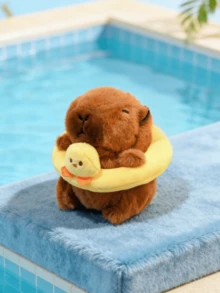 POKOJA LAND 可爱水豚毛绒钥匙扣挂件，水豚玩偶带游泳圈背包配件，耐用柔软的布料材质，时尚可爱的包包装饰，汽车挂件，生日礼物和节日礼物的完美选择 - 彩色 - 查看 3