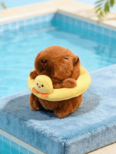 POKOJA LAND 可爱水豚毛绒钥匙扣挂件，水豚玩偶带游泳圈背包配件，耐用柔软的布料材质，时尚可爱的包包装饰，汽车挂件，生日礼物和节日礼物的完美选择