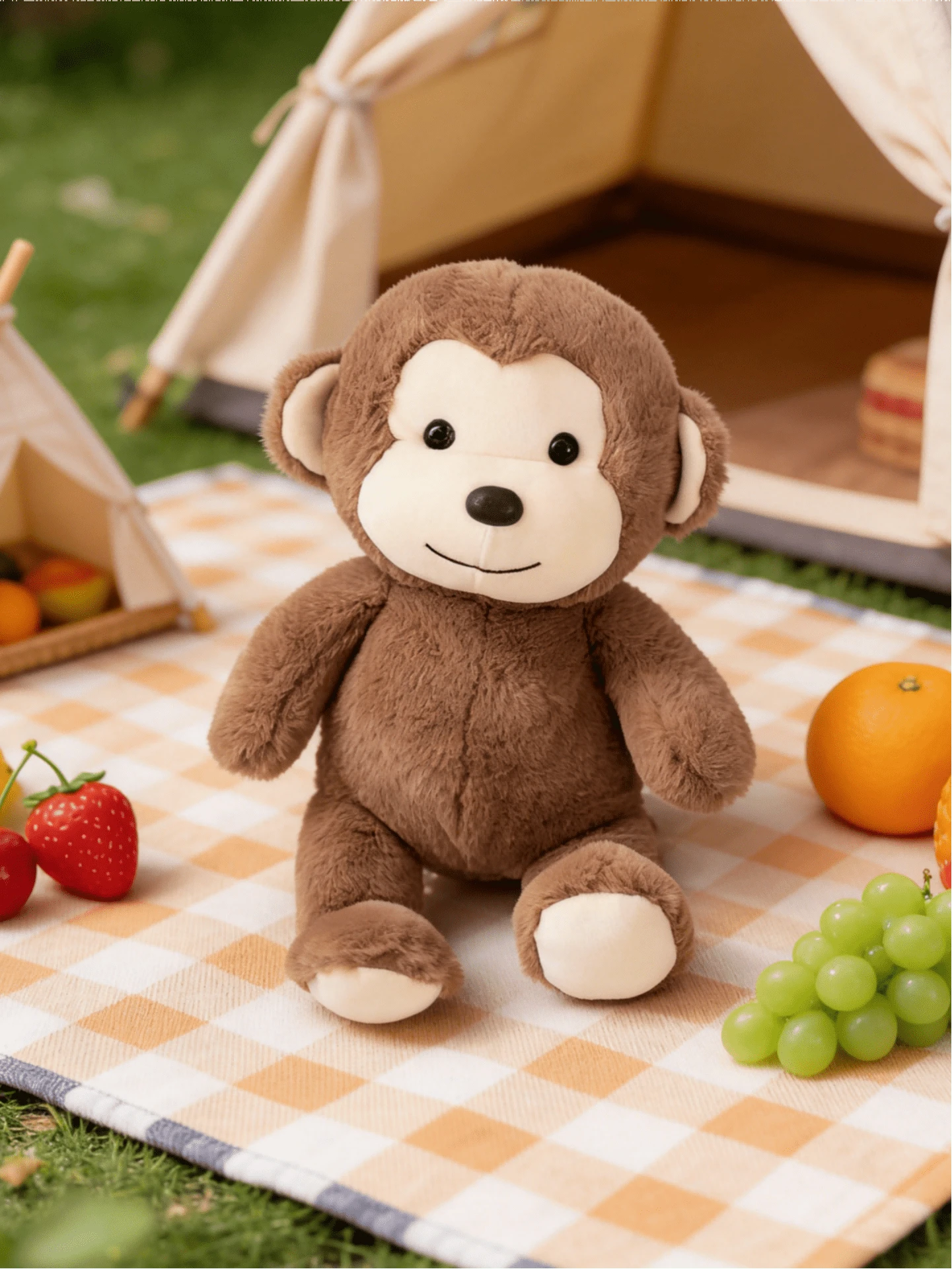 POKOJA LAND 可爱猴子毛绒玩具，猴子填充动物，绵羊毛绒玩具，适合作为女孩生日礼物、猴子毛绒抱枕或儿童节礼物 - 彩色 - 查看 1