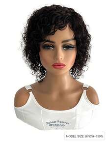 8 Inch Pixie Cut Wig Human Hair Short Bob Wigs For Women Natural Color Water Wave Human Hair Wig None Lace Front Wig With Full Machine Made Wig - Natural Black - View 3