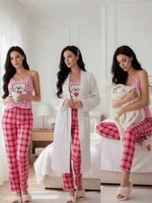 Women's 2-Piece Pajama Set, Printed Pants And Spaghetti Strap Blouse - D25 - 查看 6