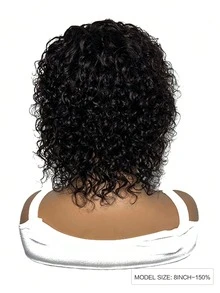 8 Inch Pixie Cut Wig Human Hair Short Bob Wigs For Women Natural Color Water Wave Human Hair Wig None Lace Front Wig With Full Machine Made Wig - Natural Black - View 5