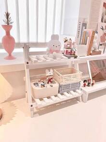 Handmade Wooden Folding Minimalist Desktop Organizer Rack, Trapezoid Tabletop Display Shelf, Double-Layer Fixed Storage Rack With Crossbar, Suitable For Bedroom, Vanity, Office, Dorm, Cafe, Kitchen - Multicolor - View 8