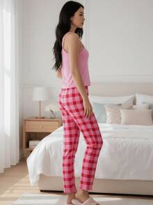 Women's 2-Piece Pajama Set, Printed Pants And Spaghetti Strap Blouse - D25 - 查看 3