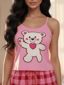 Women's 2-Piece Pajama Set, Printed Pants And Spaghetti Strap Blouse - D25 - 查看 4