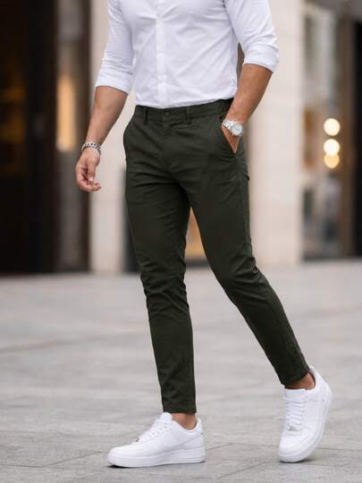 MODA MANIA Pantalón Jogger Tipo Chino para Hombre - Corte Slim Fit Elástico con Cintura Ajustable y Bolsillo con Cremallera - Estilo Casual de Negocios y Oficina - Suave y Transpirable