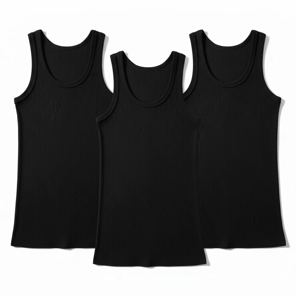 Set de 3 Camisetas Interior Rib Algodón para Hombre - Negro - Ver 1