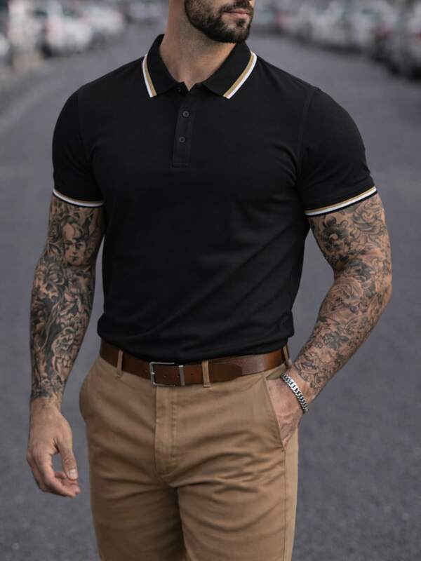 MODA MANIA Playera Polo Hombre Juvenil Slim Fit Premium Cuello Contraste Manga Corta Transpirable Elegante Casual