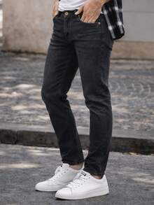JAMES TENT Jeans Hombre Slim Recto Deslavado – Ajuste Moderno Casual Stretch Cómodo Uso Diario - Negro - Ver 4