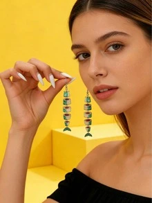 Joivida Khuyên tai kiểu Âu-Mỹ mới, khuyên tai nhiều đoạn hình cá bằng acrylic và gỗ, trang sức tối giản nổi bật dành cho nữ. - Nhiều màu - Xem 2