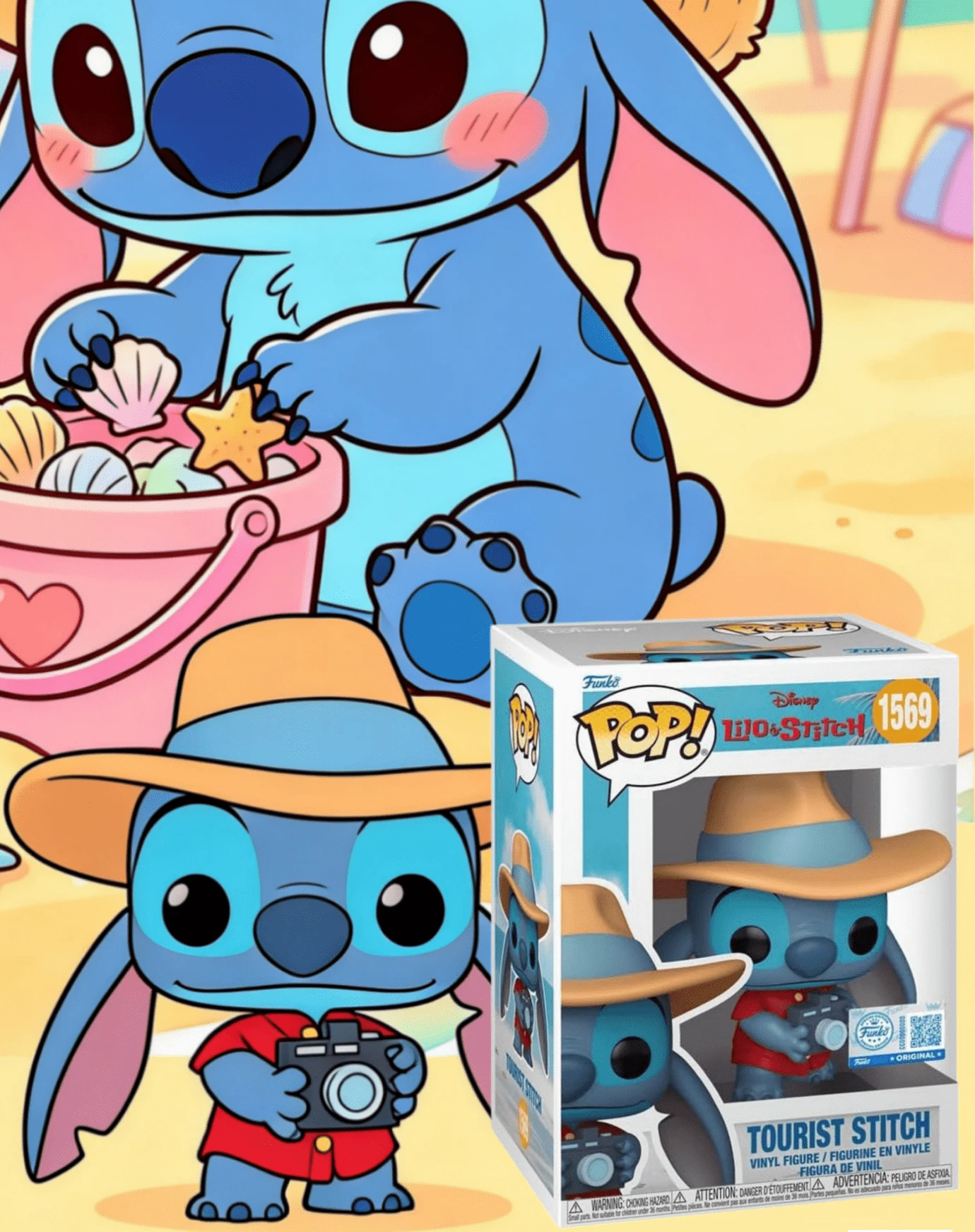 Funko POP！乙烯基人偶，星际宝贝史迪奇游客版，带相机和帽子，橱窗展示盒，编号1569，粉丝礼物 - 1PC - 查看 1