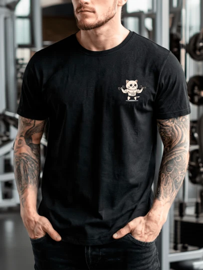 Playera Unisex 100% Algodón Peinado Cuello Redondo Modelo Gato Ejercitándose Unisex, Fresca y Cómoda, Para Uso Diario, Streetwear, Conciertos, Chistosas, Creativas, Gimnasio, Deporte