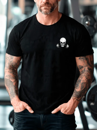 Playera Unisex 100% Algodón Peinado Cuello Redondo Modelo Calaca Pesa En La Boca Unisex, Fresca y Cómoda, Para Uso Diario, Streetwear, Conciertos, Chistosas, Creativas, Gimnasio, Deporte