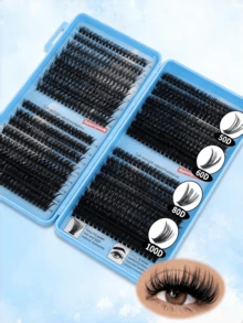 1 Tray D Curl Natural False Eyelashes Mixed Volume Black DIY Lash Clusters Book For Beginner Daily Party Wedding Christmas Music Festival - D - View 6