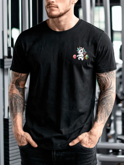 Playera Unisex 100% Algodón Peinado Cuello Redondo Modelo Unicornio Pesas Unisex, Fresca y Cómoda, Para Uso Diario, Streetwear, Conciertos, Chistosas, Creativas, Gimnasio, Deporte