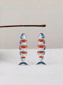 Joivida Khuyên tai kiểu Âu-Mỹ mới, khuyên tai nhiều đoạn hình cá bằng acrylic và gỗ, trang sức tối giản nổi bật dành cho nữ. - Nhiều màu - Xem 6