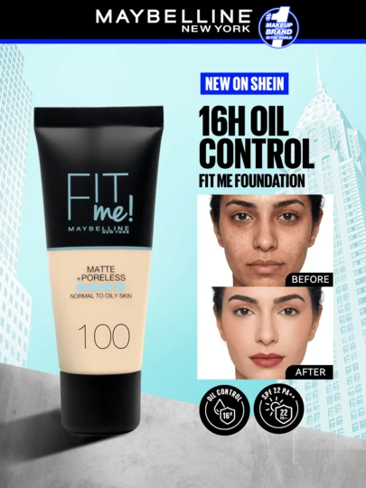 أساس ماتي وخالي من المسام Fit Me، لون 100 عاجي دافئ، 30 مل، للبشرة العادية إلى الدهنية، خالي من الزيوت، مكياج طويل الأمد، أساس مكياج، ماتي، 30 مل - ماتي، أساس طويل الأمد، خالي من الزيوت، قاعدة مكياج، العناية بالبشرة، مكياج صيفي