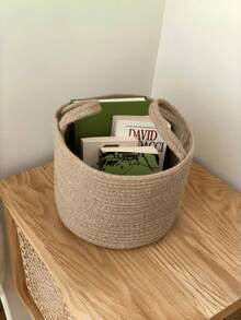1pc Foldable Woven Laundry Basket With Handle, Multifunctional Large Capacity Storage Basket, Available In Yellow And White, Suitable For Storing Clothes, Blankets, Toys, Holiday Items, Home Decor, Applicable In Laundry Room, Bathroom, Bedroom, Living Room, Hallway, Etc. - Multicolor - View 10