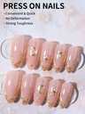 24Pcs Handmade Long Almond 3D Gel Press On Nails Gold Moon Star French Design Acrylic Full Cover Fake Nails Kit With Nail File For Party Dance Daily Wear