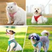 Bộ 1 Dây xích và đai phản quang cho mèo/chó - Áo vest lưới thoáng khí với dây xích nylon có đệm, phù hợp cho chó nhỏ đến trung bình; Vòng cổ cho thú cưng - Thiết kế chống nghẹt thở với hai vòng - Nhiều màu - Xem 7