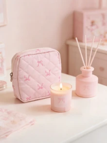 1pc Pink Bow Pattern Women's Sanitary Napkin Pouch, Makeup Bag, Bohemian Style - Multicolor - View 5