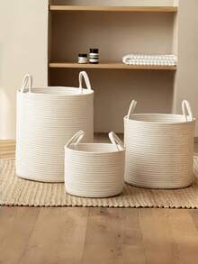 1pc Foldable Woven Laundry Basket With Handle, Multifunctional Large Capacity Storage Basket, Available In Yellow And White, Suitable For Storing Clothes, Blankets, Toys, Holiday Items, Home Decor, Applicable In Laundry Room, Bathroom, Bedroom, Living Room, Hallway, Etc. - Multicolor - View 6