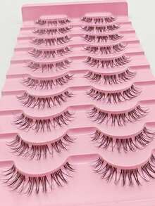 10 Pairs C Curl Natural Wispy False Eyelashes 9-12mm Clear Band 3D Lightweight For DIY Lash Clusters Daily Makeup - Black - View 2