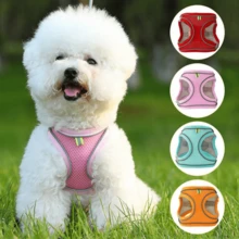 Bộ 1 Dây xích và đai phản quang cho mèo/chó - Áo vest lưới thoáng khí với dây xích nylon có đệm, phù hợp cho chó nhỏ đến trung bình; Vòng cổ cho thú cưng - Thiết kế chống nghẹt thở với hai vòng - Nhiều màu - Xem 9