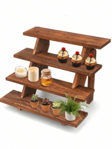 1pc Wooden Display Riser, 3/4/5 Tier Earring & Ring Holder Stands,Farmhouse Cupcake Stands, Table Display Stand For Vendors, OrganizerShowcase For Tabletop Shows And Home Using, Wood Rustic Risers - Brown - View 10