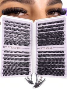 560片混合装DIY睫毛嫁接，D卷度，自然浓密，单根仿貂毛，可重复使用，轻盈易贴，适合家庭美睫沙龙使用。 - 彩色 - 查看 3