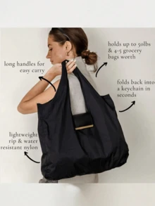 1pc Brand New Snap-Button Folding Shopping Bag, Retractable Tote Bag With Key Ring (Can Also Be Used As A Pendant), Ultralight Travel/Business Organizer, Compact And Portable, Suitable For Everyday Carry, Minimalist Tote Bag, Reinforced Stitching, Key Ring Pouch, Small Tote Bag, A Must-Have For Frequent Travelers With A Minimalist Lifestyle. - Multicolor - View 8