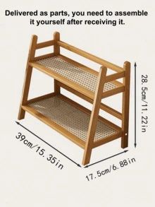 1个创意双层藤编桌面收纳架，可收纳杯子、咖啡、零食、水杯和小摆件 - 彩色 - 查看 6
