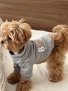 Pet Slogan Cartoon Bear Print Casual Everyday Wear Sweatshirt - Multicolor - View 2