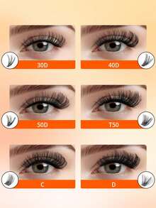 560片混合装DIY睫毛嫁接，D卷度，自然浓密，单根仿貂毛，可重复使用，轻盈易贴，适合家庭美睫沙龙使用。 - 彩色 - 查看 5