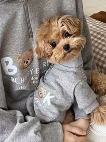 Pet Slogan Cartoon Bear Print Casual Everyday Wear Sweatshirt - Multicolor - View 8