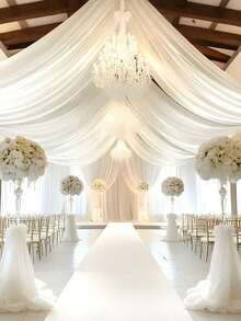 One White Tulle Drape, Chiffon Ceiling Drape, Romantic Wedding Arch Decoration, Wedding Ceremony Decoration, Multi-Purpose Tulle Curtain, Outdoor Wedding Decoration, Bridal Shower Decoration, Wedding Banquet Decoration, Birthday Party Decoration, Wedding Arch Backdrop, Party Backdrop Decoration, Scene Decoration Photography Prop Tulle. - White - View 1